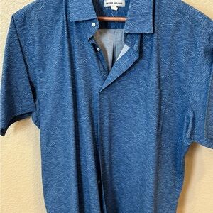 Peter Millar Light Blue Wave Button Down Short Sleeve shirt